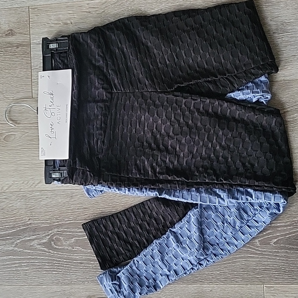 Love Streak Waffle Leggings Blue & Black (2 pairs)